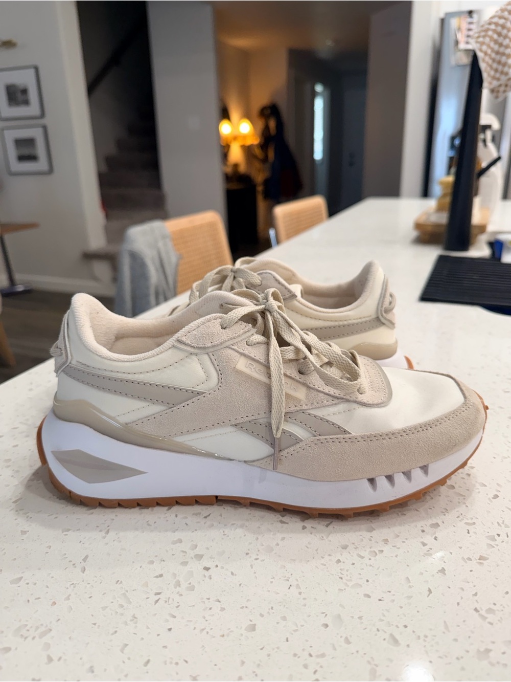 Reebok Women's Cream and Tan Suede-Trim Sneakers